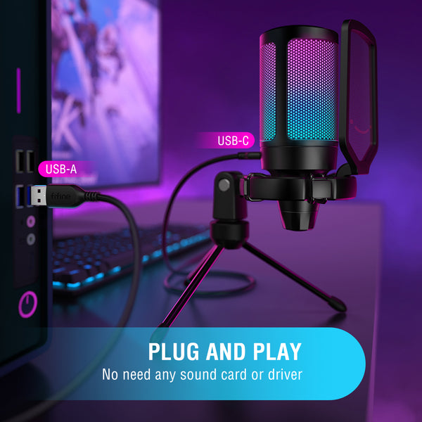 Gaming-Enhanced Condenser USB Microphone - Soft Pink Hue, RGB Lights